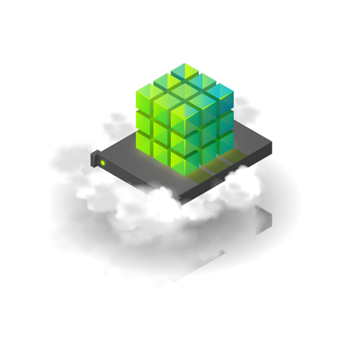 Image - a cube of data on top of a server floating in clouds.