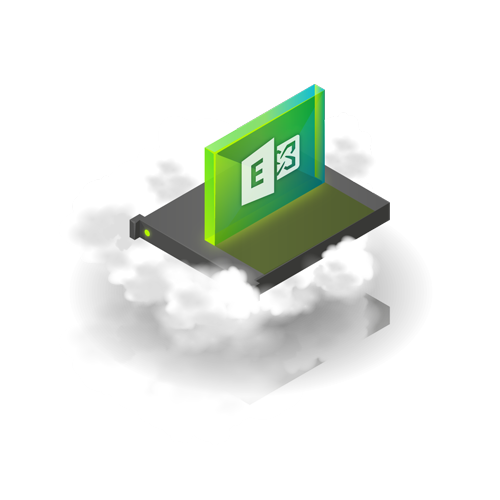 Image - an evelope with an Exchange logo on top of a server floating in clouds.