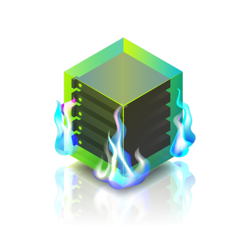 Image - server racks surrounded by a virtual firewall engulfed in flames.