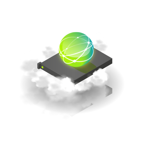 Image - an networked globe on top of a server floating in clouds.